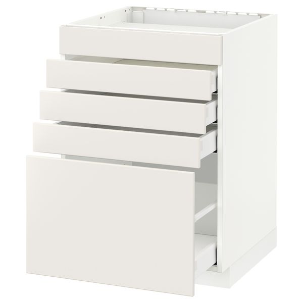 Напольный шкаф для варочной панели, 5 фасадов, 4 ящиков МЕТОД / МАКСИМЕРА, белый, Веддинге белый - схема-чертеж с размерами