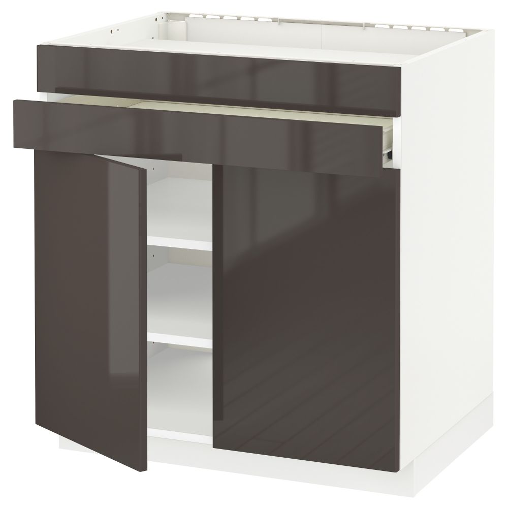 Напольный шкаф для варочной панели, 2 ящика, 2 фасада, 1 ящик МЕТОД / ФОРВАРА, белый, Рингульт серый (80x60 см) - схема-чертеж с размерами