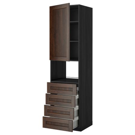 Высокий шкаф для духовки, дверца, 4 ящика МЕТОД / ФОРВАРА, черный, Эдсерум коричневый