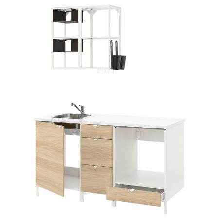 Кухня, белый, под дуб, 163x63.5x222 см IKEA BEGIVENHET БЕГИВЕНХЕТ 493.374.25