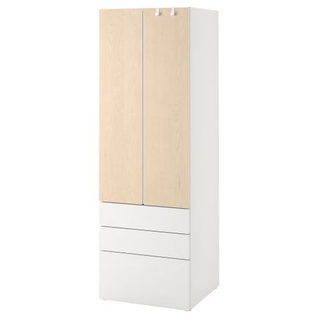 Гардероб, белый, береза с 3 ящиками, 60x57x181 см IKEA PLATSA ПЛАТСАA ПЛАТСА, SMÅSTAD СМОСТАД 394.308.53