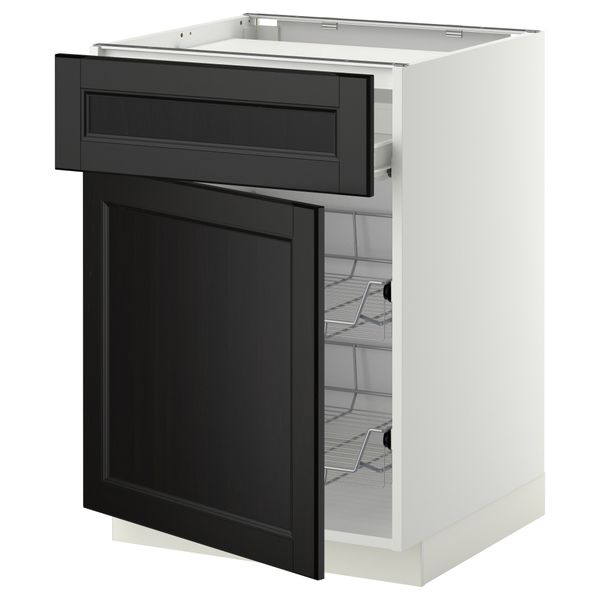 Напольный шкаф для варочной панели, ящик, 2 проволочных корзины МЕТОД / ФОРВАРА, белый, Лаксарби черно-коричневый - фото 1