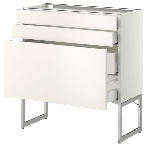 Напольный шкаф 3 фронтальных панели, 2 нижних, 2 средних ящика МЕТОД / МАКСИМЕРА, белый, Веддинге белый - схема-чертеж с размерами