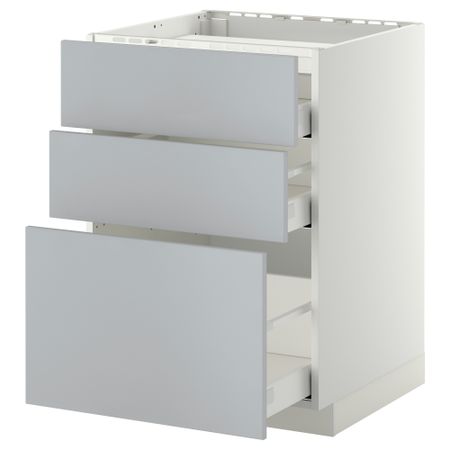 Напольный шкаф, 3 фронтальных панель, 3 ящика, 60x60 см, белый, Veddinge серый IKEA METOD МЕТОД, MAXIMERA МАКСИМЕРА 090.270.76