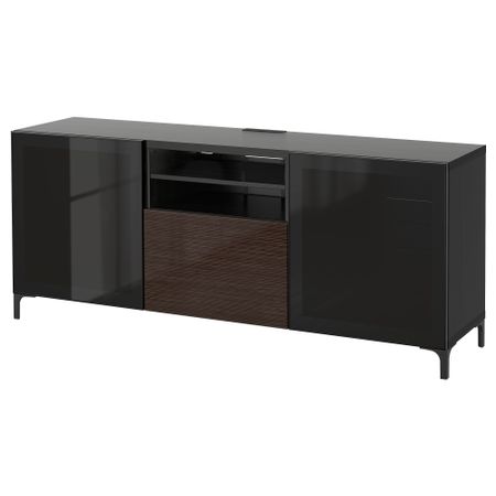 Тумба для ТВ с ящиками БЕСТО, черно-коричневый, Сельсвикен глянцевый/коричневый дымчат стекло (180x40x74 см)