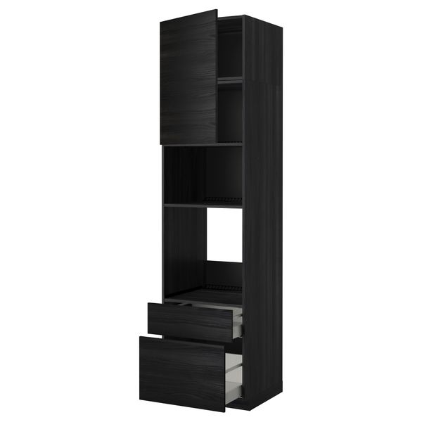 Высокий шкаф для духовки/СВЧ дверца, 2 ящика МЕТОД / МАКСИМЕРА, черный, Тингсрид черный - схема-чертеж с размерами