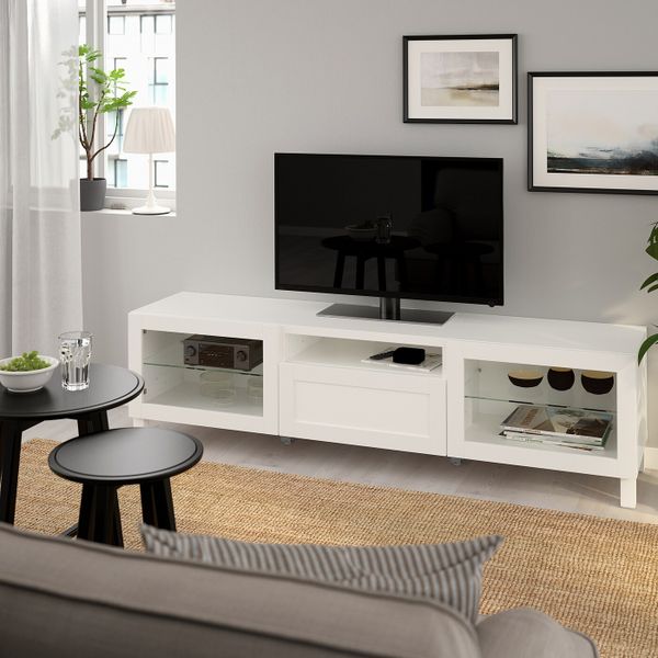 Тумба под ТВ, ХАНВИКЕН/СТУББАРП белый прозрачное стекло, 180x40x48 см IKEA БЕСТО 892.819.16 - фото 2