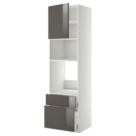 Высокий шкаф для духовки/СВЧ дверца, 2 ящика МЕТОД / МАКСИМЕРА, белый, Рингульт серый
