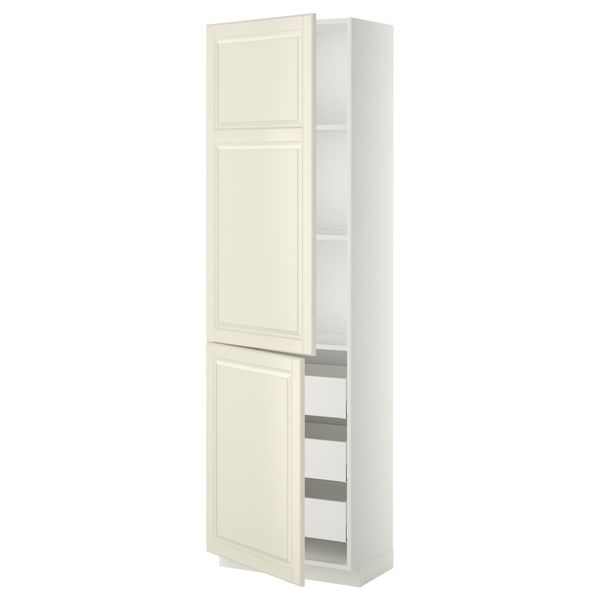 Высокий шкаф + полки, 3 ящика, 2 дверцы МЕТОД / МАКСИМЕРА, белый, Будбин белый с оттенком - фото 1