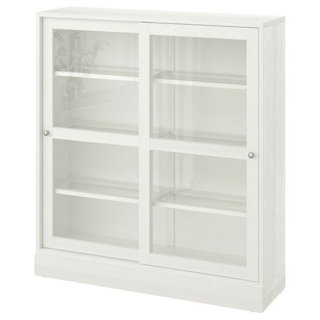 Шкаф-витрина с цоколем, белый прозрачное стекло 121x37x134 см IKEA HAVSTA ХАВСТА 392.751.21