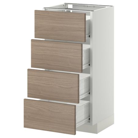 Напольный шкаф 4 фронтальных панели, 4 ящика МЕТОД / ФОРВАРА, белый, Брокхульт светло-серый