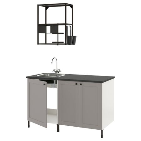 Кухня, 143x63.5x222 см, антрацит/серый каркас IKEA ENHET 393.372.56