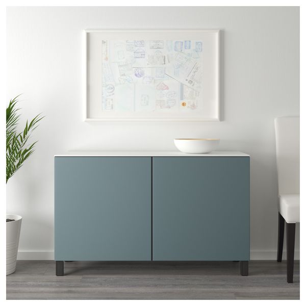 Комбинация для хранения с дверцами БЕСТО, черно-коричневый, Вальвикен серо-бирюзовый (120x42x74 см) - схема-чертеж с размерами