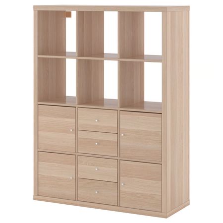 KALLAX Стеллаж с 6 вставками - под беленый дуб 112x147 см