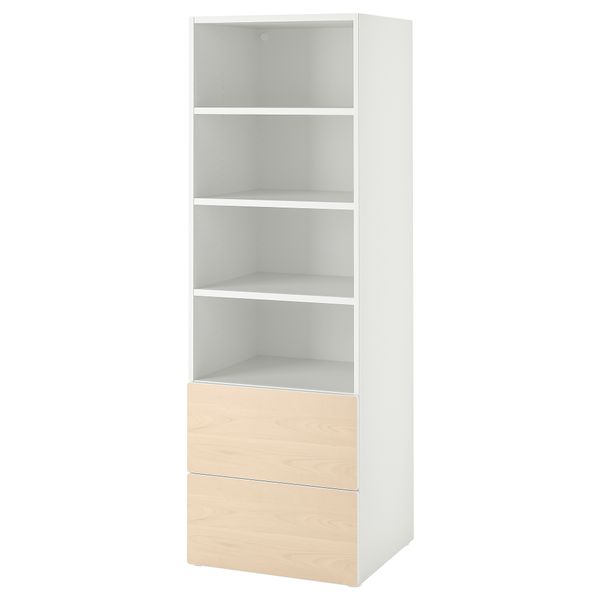 Стеллаж, 60x57x181 см, белый береза, с 2 ящиками IKEA PLATSA ПЛАТСАA ПЛАТСА, SMÅSTAD СМОСТАД 094.832.87 - фото 1