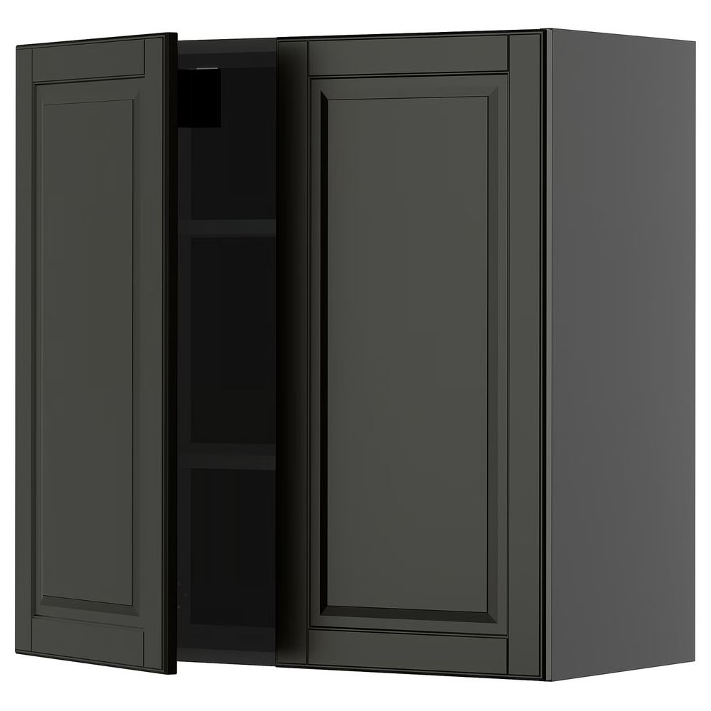 METOD Навесной шкаф с полками/2дверцы - черно-серый/Bodbyn чёрный 80x80 см - фото 1