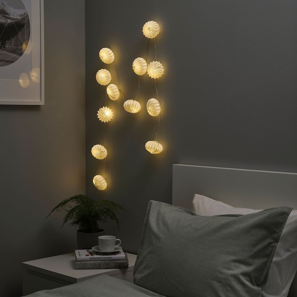Гирлянда, 12 светодиодов, с батарейным питанием/оригами белый IKEA STRÅLA СТРОЛА 004.767.19 - фото 1