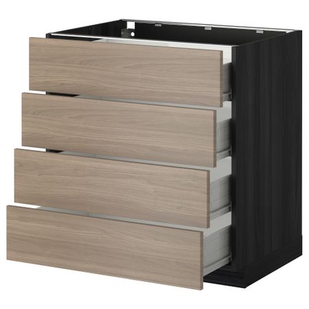 Напольный шкаф 4 фронтальных панели, 4 ящика МЕТОД / ФОРВАРА, черный, Брокхульт светло-серый