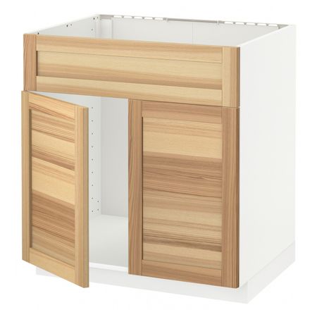 Напольный шкаф под мойку 2 дверцы, фронтальных пнл, белый/Торхэмн ясень 80x60 см IKEA METOD МЕТОД 792.260.01