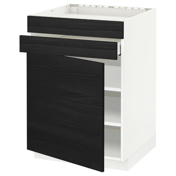 Напольный шкаф для варочной панели, доводчик, 2 фасада, 1 ящик МЕТОД / МАКСИМЕРА, белый, Тингсрид черный (60x60 см) - схема-чертеж с размерами