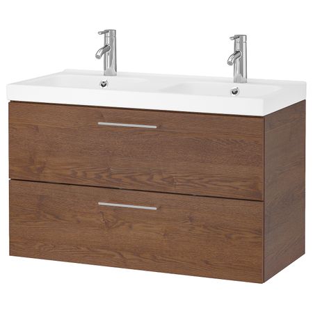 Шкаф для раковины с 2 ящ, под коричневый мореный ясень/ДАЛЬШЕР смеситель 103x49x64 см IKEA GODMORGON ГОДМОРГОН / ODENSVIK