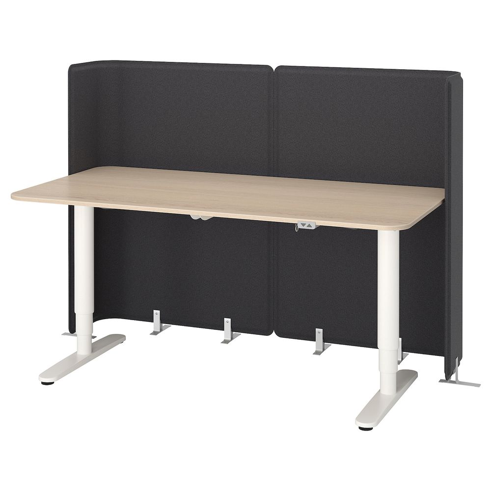 Стол-трансформер для приемной, дубовый шпон, беленый, белый 160x80 120 см IKEA БЕКАНТ 692.888.10 - фото 1