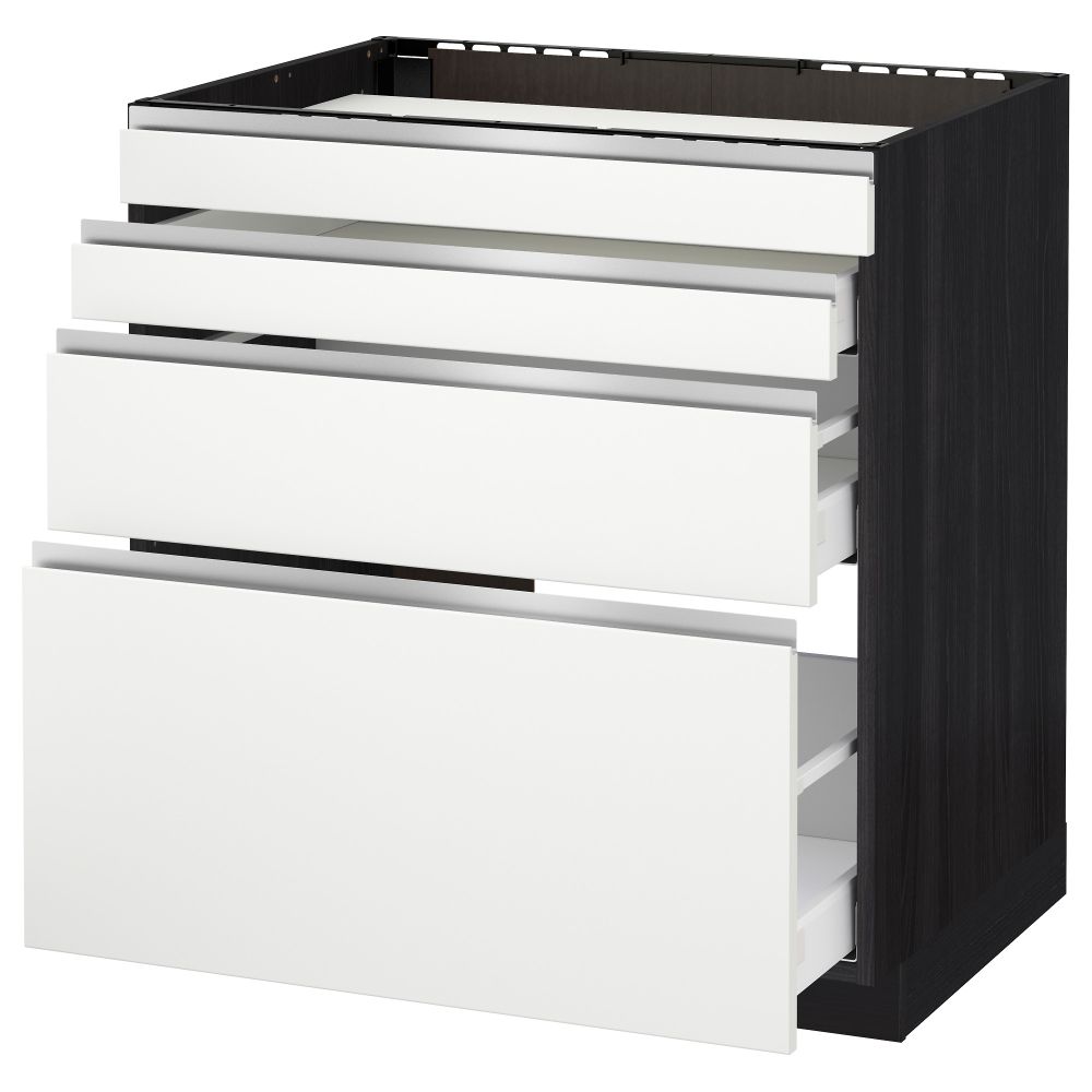 Напольный шкаф для духовки, 4фасада, 3 ящика МЕТОД / МАКСИМЕРА, черный, Нодста белый - схема-чертеж с размерами