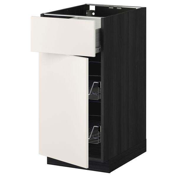 Напольный шкаф с проволочной корзиной, ящиком, дверью МЕТОД / ФОРВАРА, черный, Веддинге белый - схема-чертеж с размерами