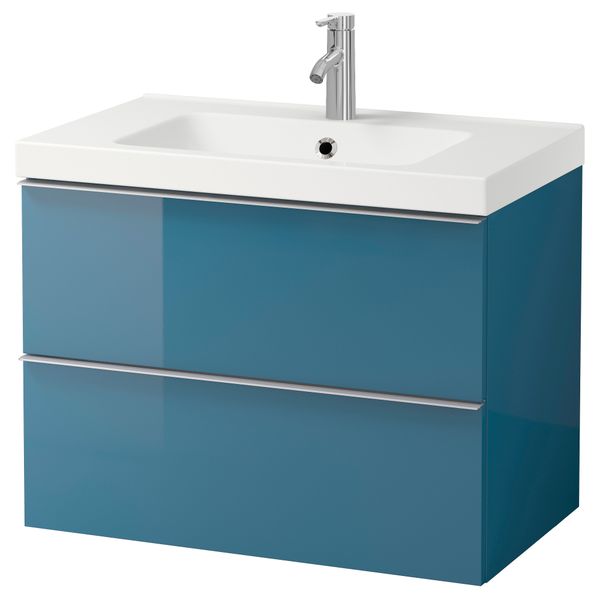 Шкаф для раковины с 2 ящиками ГОДМОРГОН / ОДЕНСВИК, глянцевый бирюзовый (80x49x64 см) - фото 3