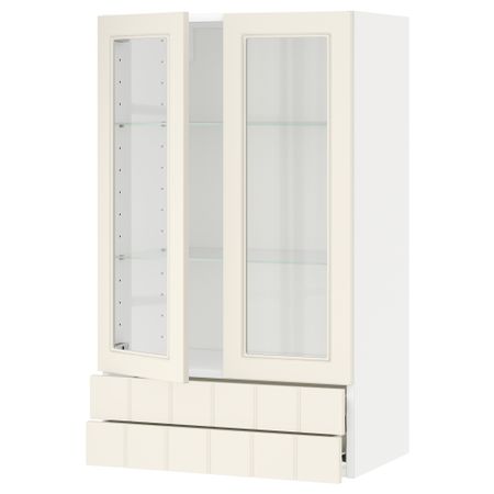 Навесной шкаф, 2 стеклянные дверцы, 2 ящика МЕТОД / ФОРВАРА, белый, Хитарп белый с оттенком