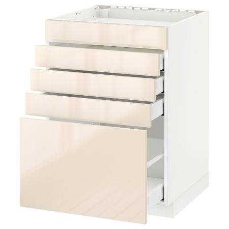 Напольный шкаф для варочной панели, 5 фасадов, 4 ящиков МЕТОД / МАКСИМЕРА, белый, Рингульт кремовый