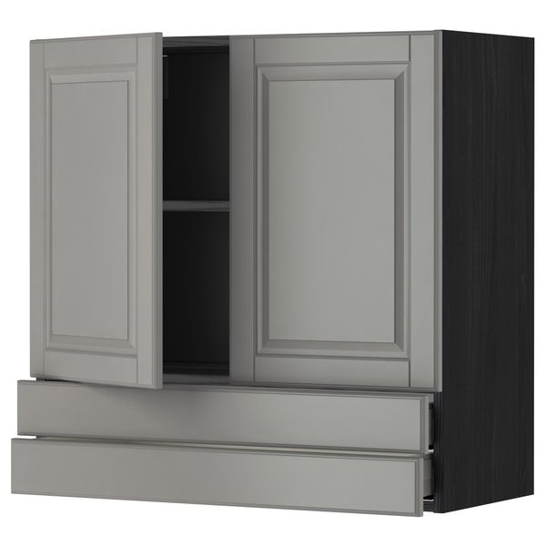 Навесной шкаф, 2 дверцы, 2 ящика МЕТОД / МАКСИМЕРА, черный, Будбин серый - фото 1