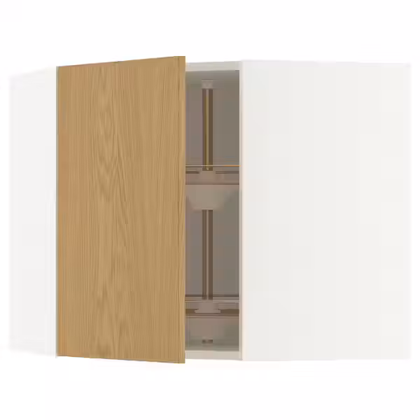 METOD Углов навесн шкаф с вращающ секцией - белый/Sinarp дубовый шпон 68x60 см - фото 1
