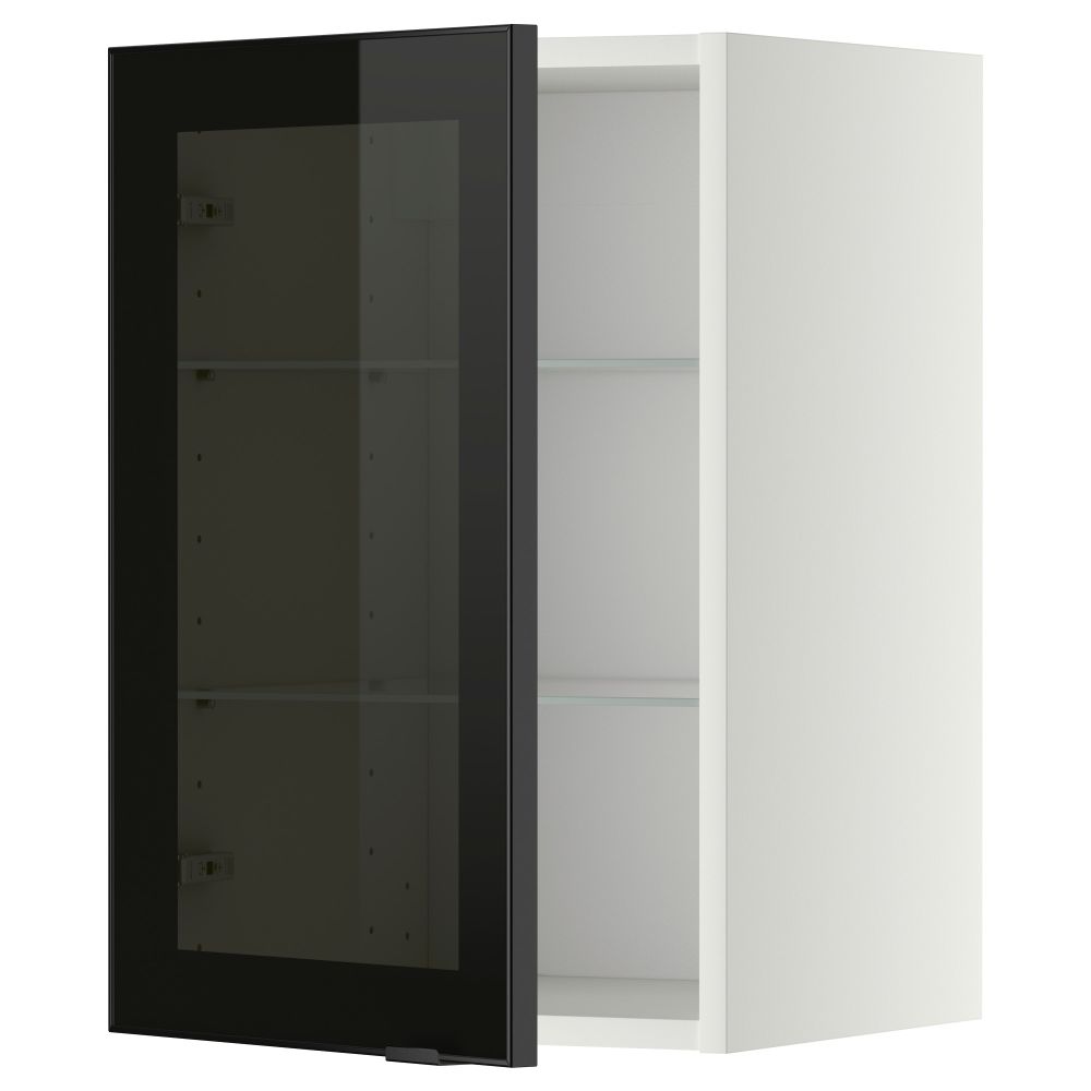 Навесной шкаф с полками, стекляными дверцы МЕТОД, белый, Ютис дымчатое стекло - схема-чертеж с размерами