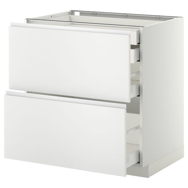 Напольный шкаф 2 фронтальные панели, 2 нижних, 1 средний, 1 высокий ящик МЕТОД / МАКСИМЕРА, белый, Нодста белый - фото 1