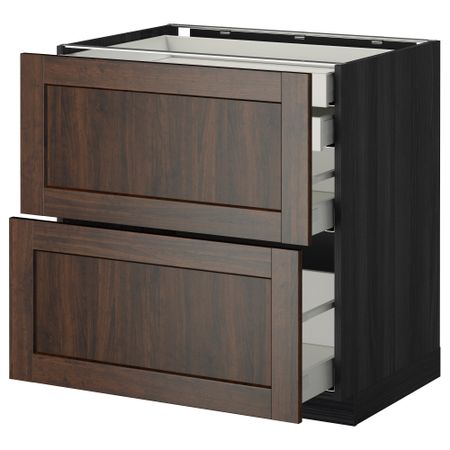 Напольный шкаф 2 фронтальные панели, 2 нижних, 1 средний, 1 высокий ящик МЕТОД / МАКСИМЕРА, черный, Эдсерум коричневый