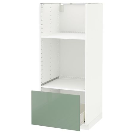 Высокий шкаф с ящиком для духовки/СВЧ, белый, Калларп светло-зеленый, 60x60x140 см IKEA МЕТОД / ФОРВАРА 392.664.14
