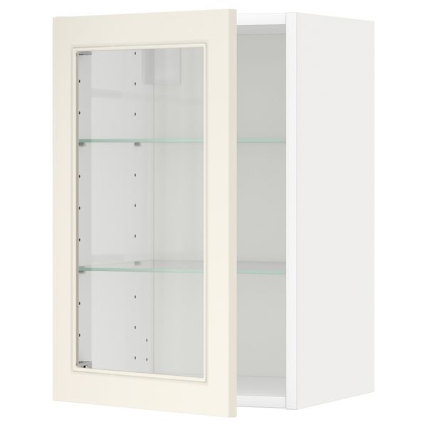 Навесной шкаф с полками, стекляными дверцы МЕТОД, белый, Хитарп белый с оттенком - схема-чертеж с размерами