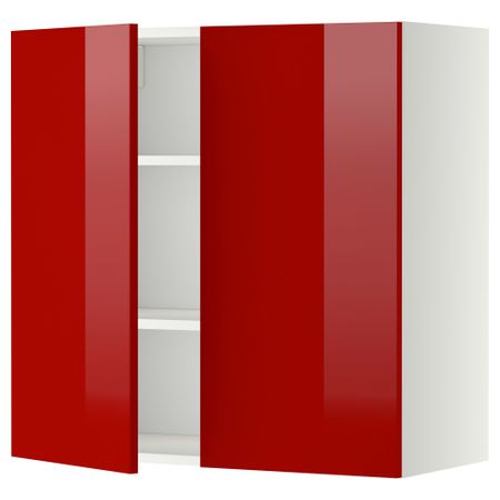 Навесной шкаф с полками, 2 дверцы МЕТОД, белый, Рингульт красный