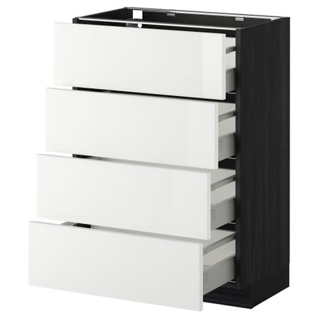 Напольный шкаф 4 фронтальных панели, 4 ящика МЕТОД / МАКСИМЕРА, черный, Рингульт белый