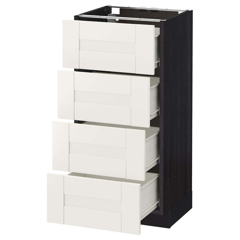 Напольный шкаф 4 фронтальных панели, 4 ящика МЕТОД / ФОРВАРА, черный, Сэведаль белый - схема-чертеж с размерами