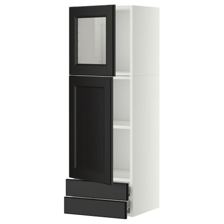 Навесной шкаф, дверцы, стеклянные дверцы, 2 ящика МЕТОД / ФОРВАРА, белый, Лаксарби черно-коричневый черно-коричневый (40x120 см)
