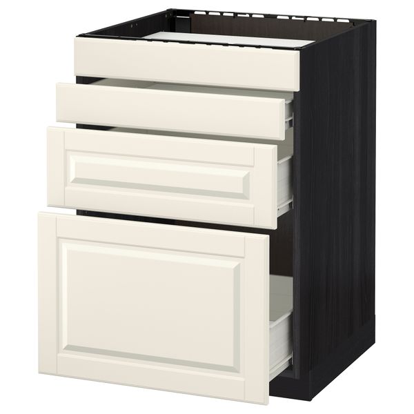 Напольный шкаф для духовки, 4фасада, 3 ящика МЕТОД / ФОРВАРА, черный, Будбин белый с оттенком - схема-чертеж с размерами