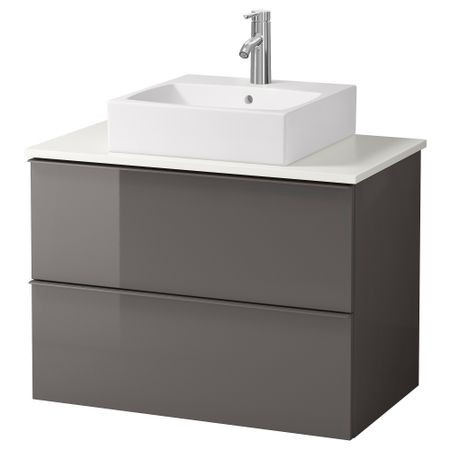 Шк п-раковину/столешн45x45/раковина ГОДМОРГОН/АЛДЕРН / ТОРНВИКЕН, глянцевый серый, белый (82x49x72 см)