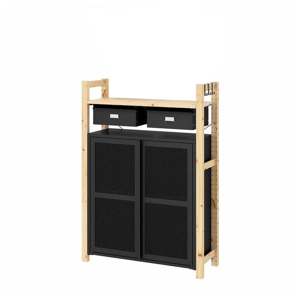 1 секция, полки, шкаф, сосна, черный сетка, 89x30x124 см IKEA IVAR ИВАР 995.081.65 - фото 1