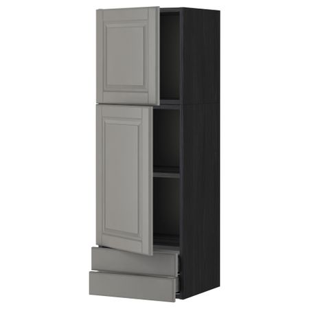 Навесной шкаф, 2 дверцы, 2 ящика МЕТОД / МАКСИМЕРА, черный, Будбин серый
