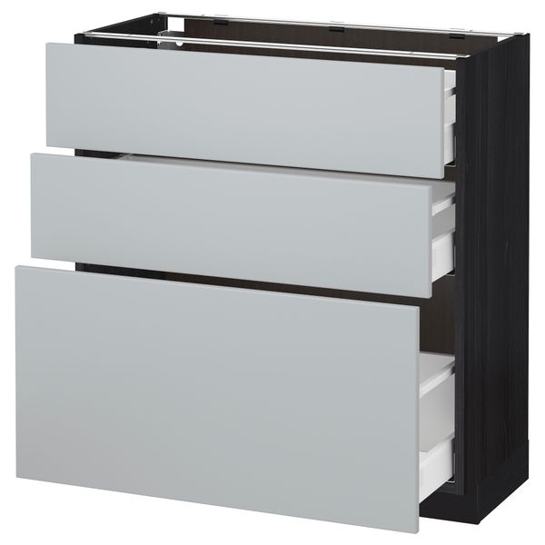 Напольный шкаф с 3 ящиками МЕТОД / МАКСИМЕРА, черный, Веддинге серый - схема-чертеж с размерами