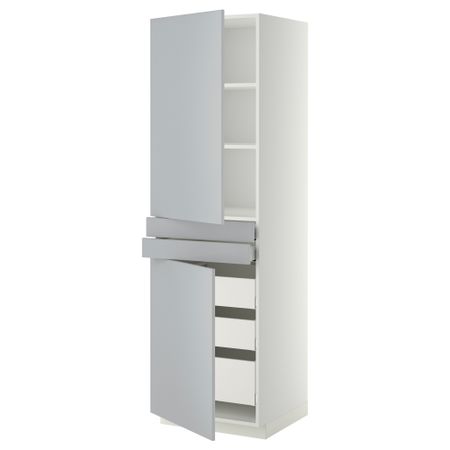 Высокий шкаф + полки, 5 ящиков, 2 дверцы, 2 фронтальных МЕТОД / МАКСИМЕРА, белый, Веддинге серый