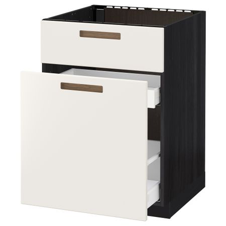 Напольный шкаф под мойку, сорт муcора, 1 дверца, 2 ящика МЕТОД / МАКСИМЕРА, черный, Мэрста белый (60x60 см)