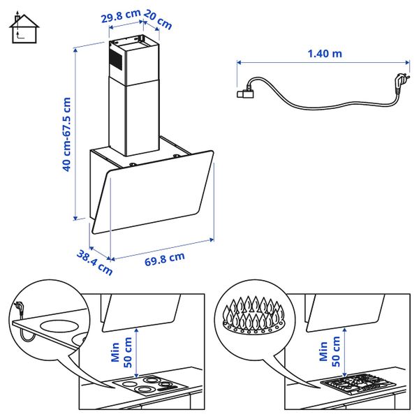 Колпак вытяжного шкафа стенного крепл, черный IKEA FINSMAKARE ФИНСМАКАРЕ 403.939.58 - фото 8